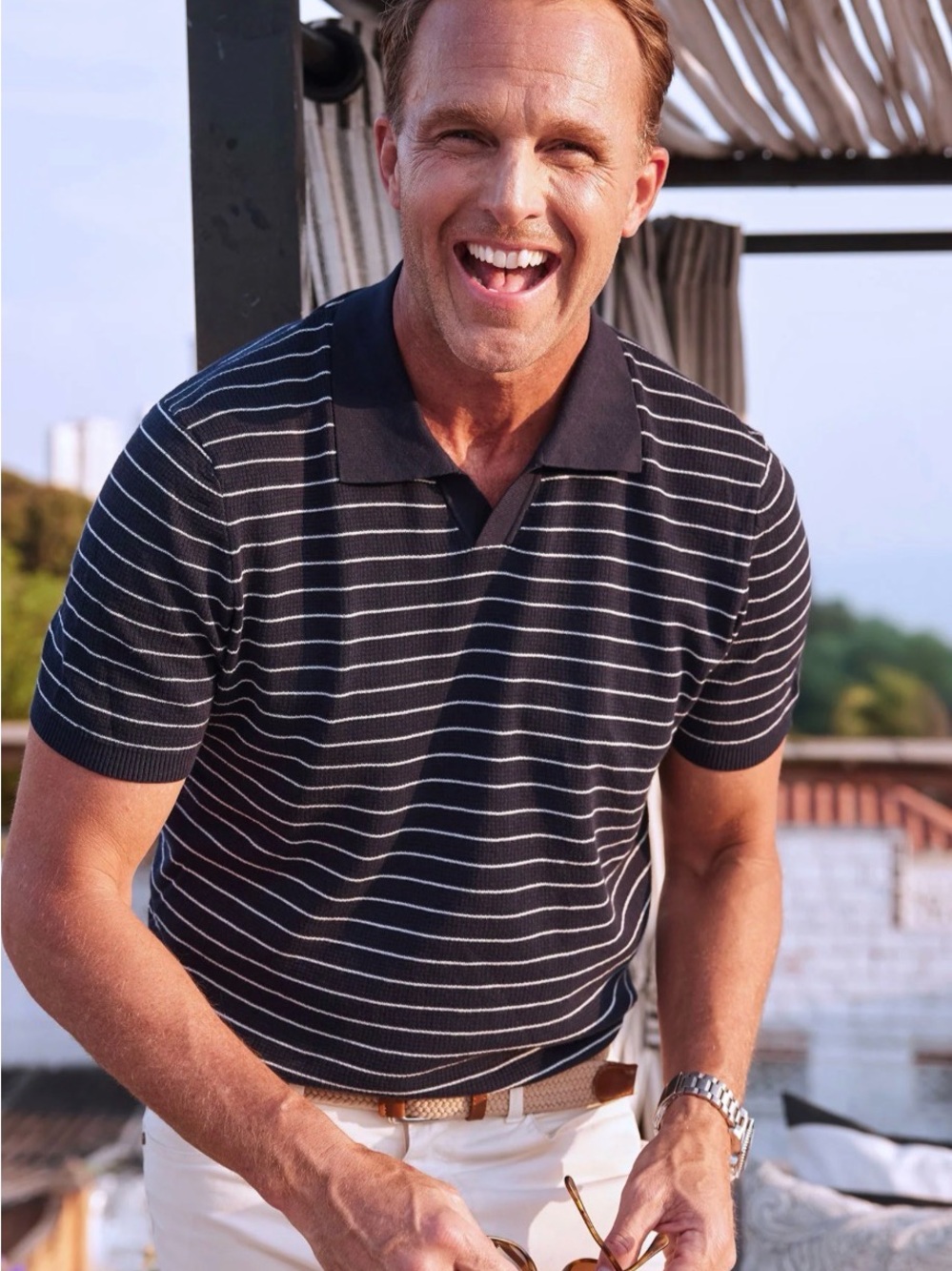East Hampton Waffle Knit Polo
Navy with White Stripe